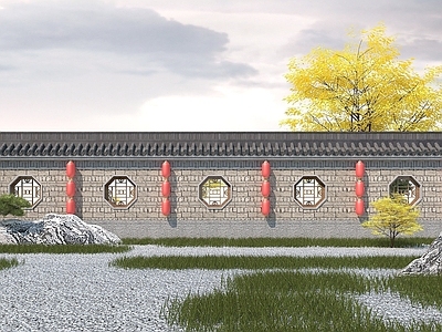 现代其他景观小品 古建围墙