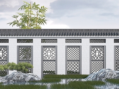 现代其他景观小品 中式围墙