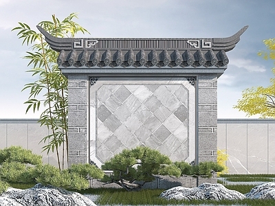 现代其他景观小品 中式照壁