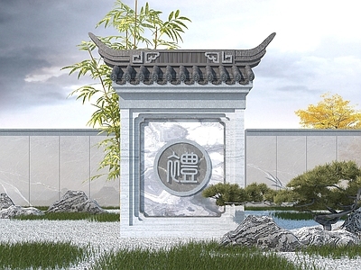 现代其他景观小品 中式照壁