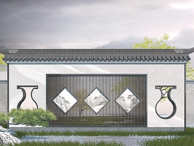 现代其他景观小品 新中式景墙