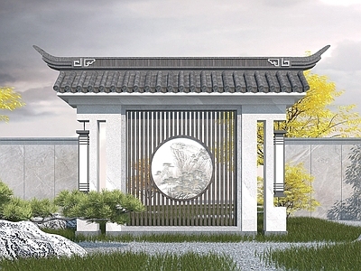现代其他景观小品 新中式景墙