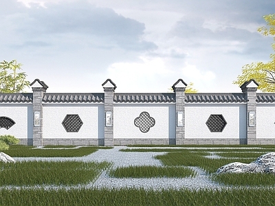 现代其他景观小品 古建围墙