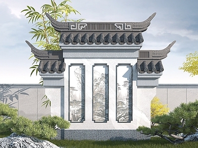 现代其他景观小品 中式照壁