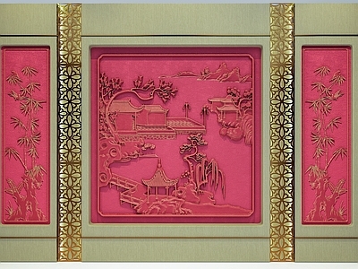 现代其他景观小品 风景砂岩浮雕