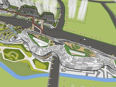 现代商场建筑 生态酒店 花园退台建筑