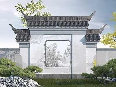 现代其他景观小品 中式照壁