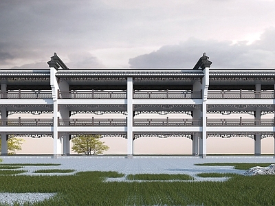 现代其他景观小品 中式连廊