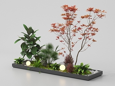 现代庭院小品 现代庭院小品 景观造景 植物组合石头 景观树植物堆