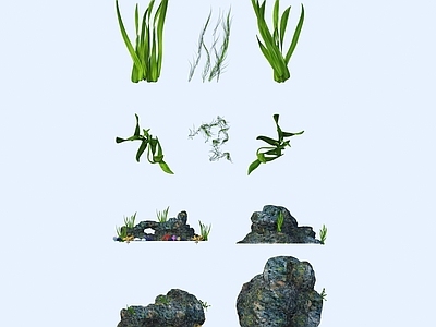 现代其他景观小品 石头 水草 海底