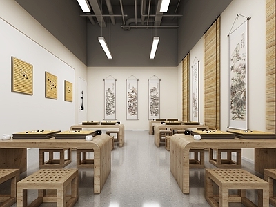 现代教室 围棋教室 围棋 挂画 桌椅