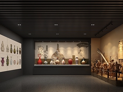 现代博物馆 陶瓷展厅 冶铁展示 清代珐琅 花瓶 古董