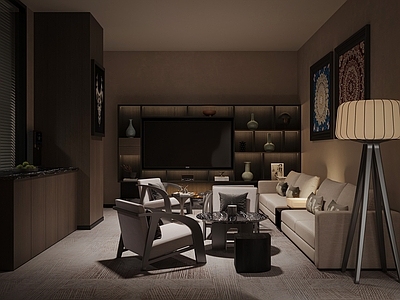 新中式现代接待室 中式会客厅