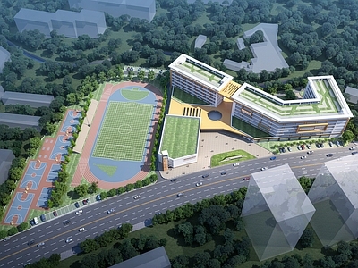 现代简约学校建筑 中学 现代