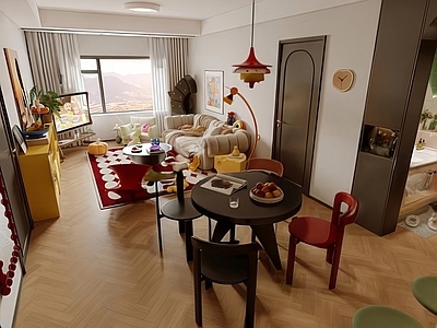 现代客餐厅 现代多巴胺客餐厅 餐厅厨房