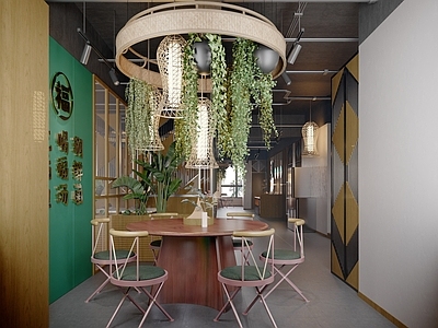 原木工业中餐厅 东南亚餐饮包厢 圆桌椅 工业风餐厅