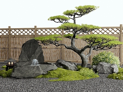 新中式日式水景 枯山水 景观石头