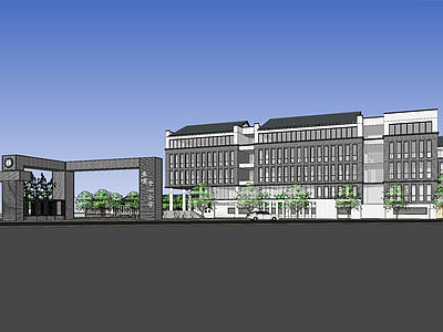 新中式学校建筑 教学楼学校 民国风学校 青砖学校建筑 灰砖学校建筑
