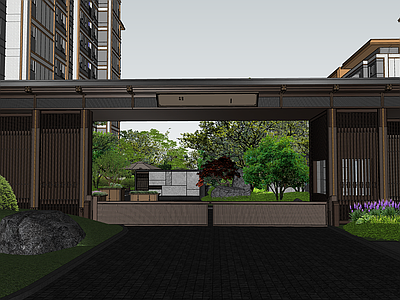 现代新中式办公景观 次入口 车行入口 人行入口 轴线对景 建发项目