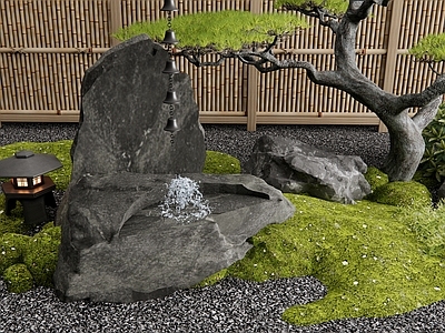 日式新中式水景 涌泉石 水钵 水缸水景 景观石头 枯山水 庭院造景