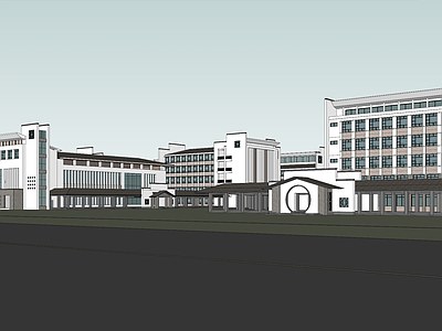 现代新中式学校建筑 徽派校园建筑 教学楼学校