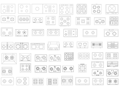 厨房设施 灶台平面图库 灶台 施工图