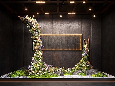 现代其他景观小品 现代室内苔藓鲜花 鲜花堆 植物堆 石头 网红装置
