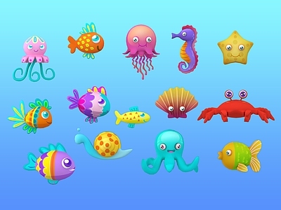 水生类动物 卡通海洋动物 海洋生物