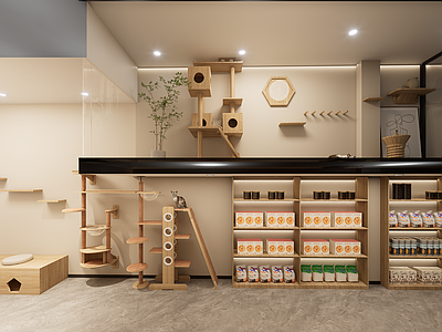 现代简约宠物店 现代简约宠物店 宠物货架 宠物猫爬架 宠物店撸猫区 宠物用品