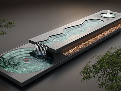现代假山水景 现代水景观 庭院水景 水钵流水 鱼池
