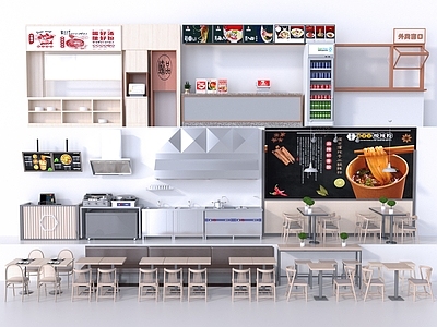 现代快餐店 快餐店档口 快餐店桌椅 快餐店后厨 快餐店收银台