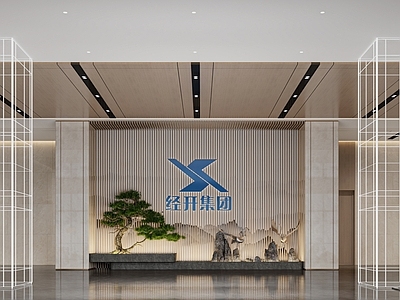 现代新中式办公大厅 大厅 景观背景吧台