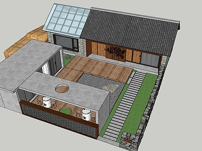 新中式现代民宿建筑 平地民宿建筑