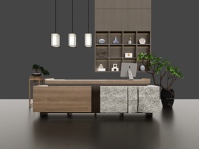 现代办公大厅 前台 接待台 服务台