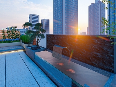 现代简约屋顶花园 第四代住宅 屋顶花园 庭院设计 水景 花园设计