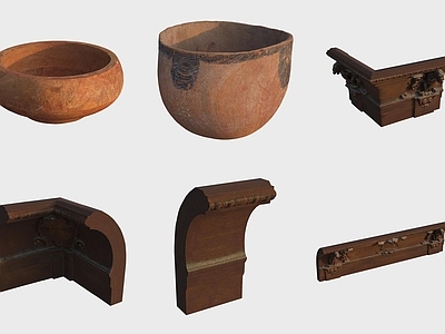 欧式其他局部构件 古代陶艺陶碗木雕