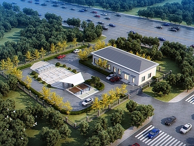 现代鸟瞰规划 厂房鸟瞰 现代供水厂建筑 设备房