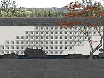 现代乡村庭院 新中式景墙 水景