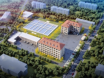 现代办公楼 多层办公楼 简欧办公楼建筑 鸟瞰图