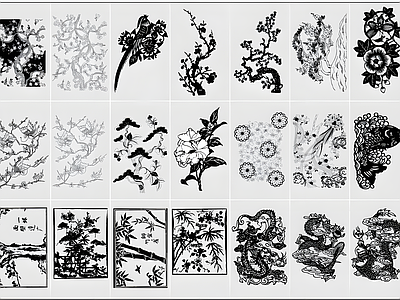 现代综合植物图库 新中式雕花图案 施工图