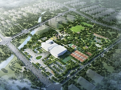 现代鸟瞰规划 体育馆规划 公园景观 地形景观