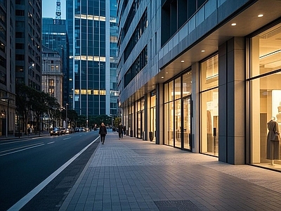 现代街道外景 道路 人行道 商业街外景 走廊 街道夜景