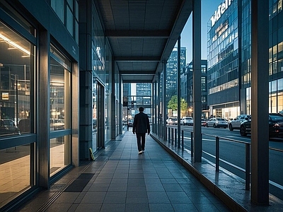 现代街道外景 走廊 街道夜景 商业街外景