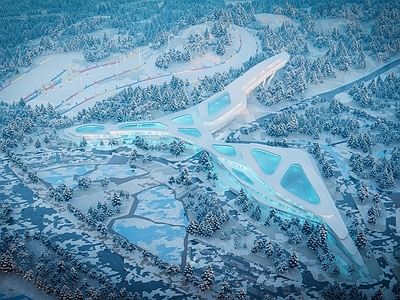 现代鸟瞰规划 现代滑雪场建筑 现代建筑鸟瞰