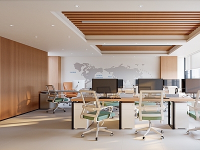 现代办公大厅 办公区 现代办公桌 原木办公区