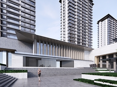 现代新中式售楼处建筑 现代风格售楼处 现代风格示范区 轻奢社区大堂