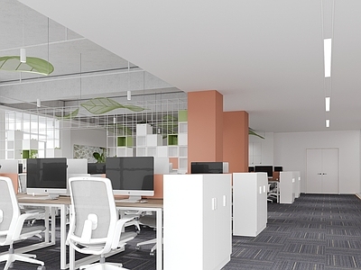 现代办公大厅 办公桌 办公室