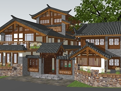 中式民宿建筑 平地民宿建筑 中式民宿