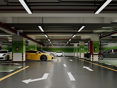 现代室内停车场 停车场 地下停车场 车库 地下车库 室内停车场