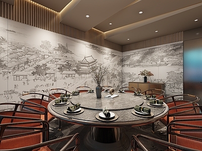 新中式包厢 餐厅包厢 酒店包厢 大包间 大圆桌 沙发组合